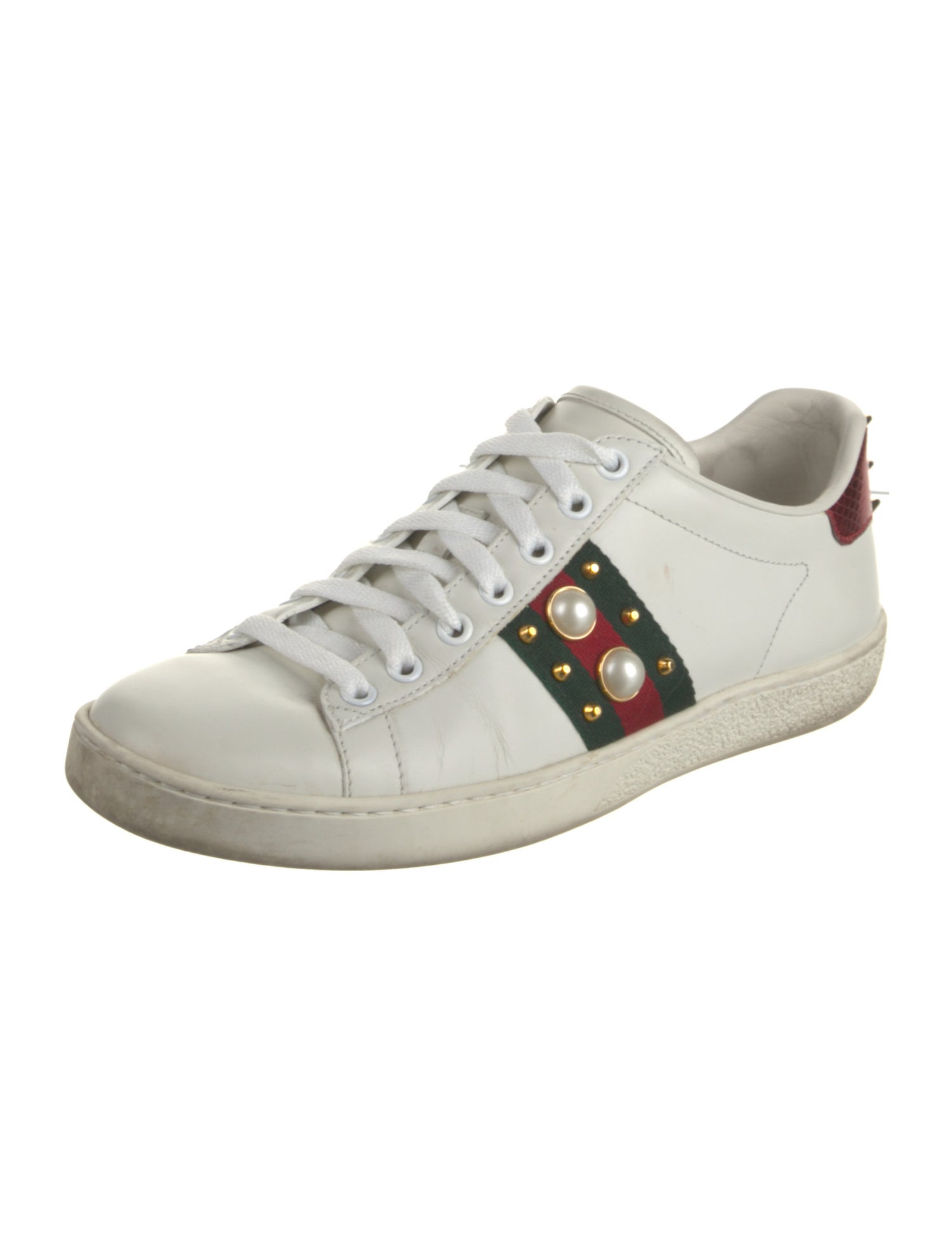 Gucci Faux Pearl Accents Leather Sneakers
