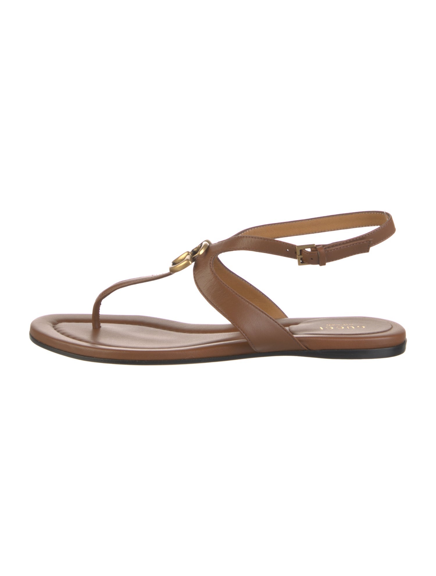 Gucci Double G Logo Leather T-Strap Sandals