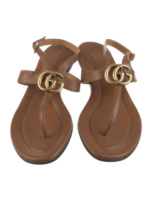 Gucci Double G Logo Leather T-Strap Sandals
