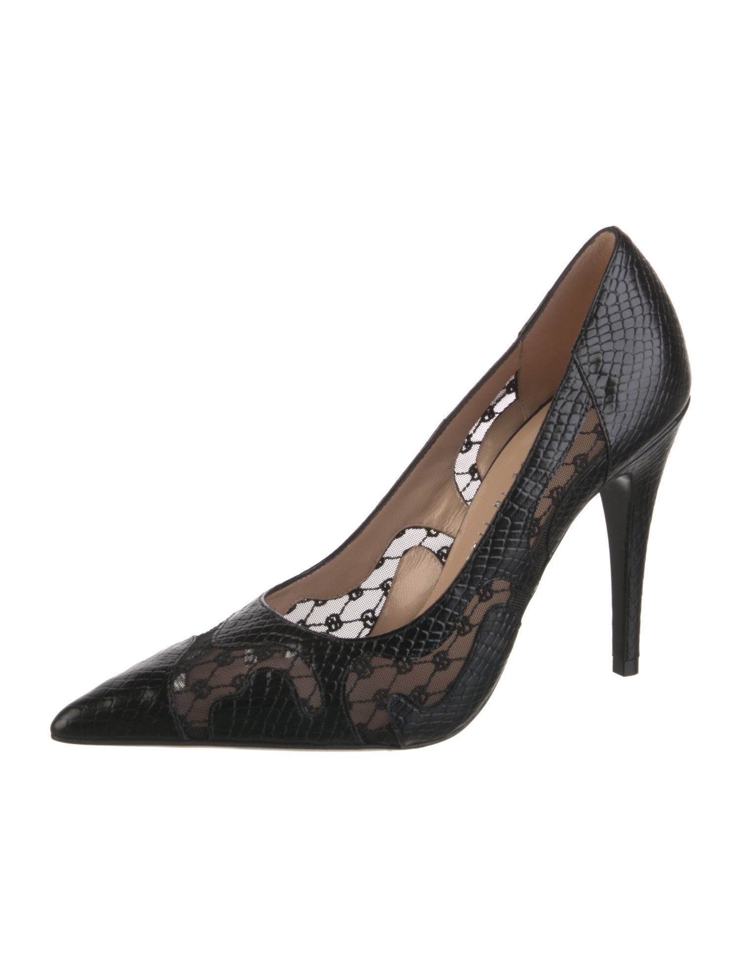 Gucci Embossed Leather Lace Pattern Pumps