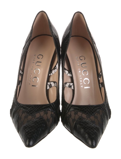 Gucci Embossed Leather Lace Pattern Pumps