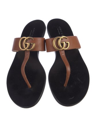 Gucci Double G Logo Leather Slides
