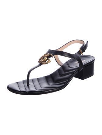Gucci Double G Logo Leather T-Strap Sandals