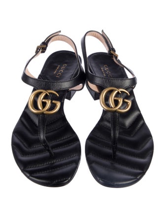 Gucci Double G Logo Leather T-Strap Sandals