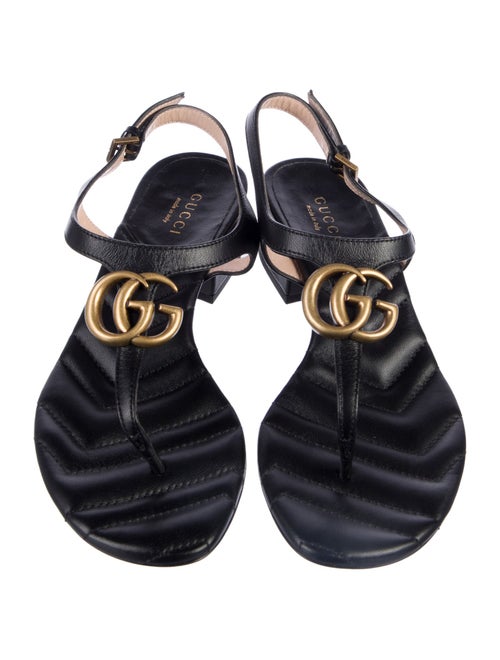 Gucci Double G Logo Leather T-Strap Sandals