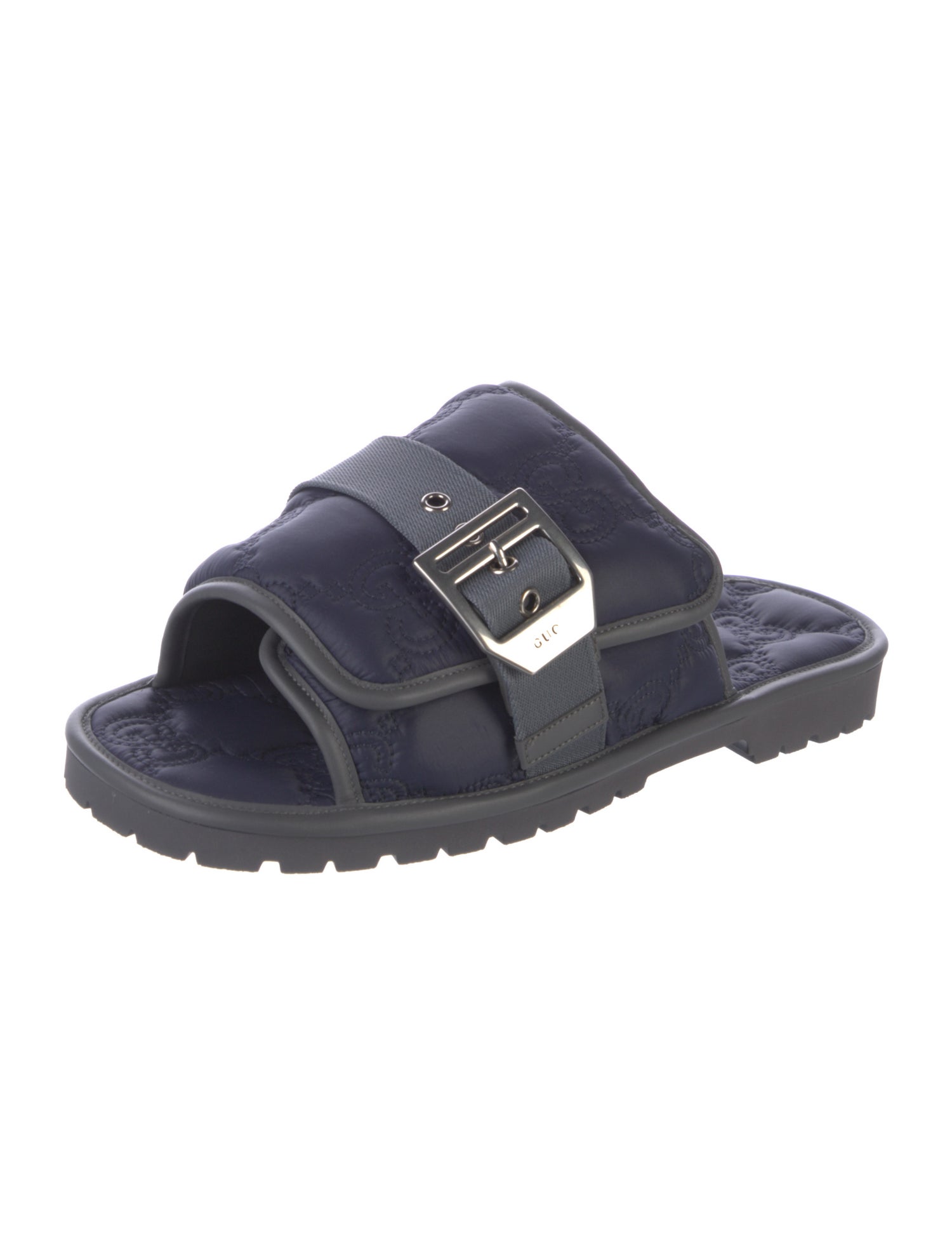 Gucci Nylon Leather Trim Embellishment Slides