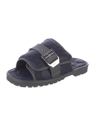 Gucci Nylon Leather Trim Embellishment Slides