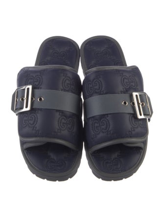 Gucci Nylon Leather Trim Embellishment Slides