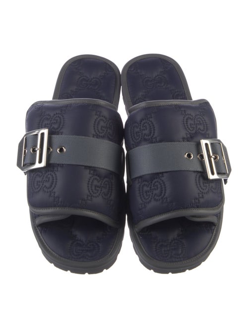 Gucci Nylon Leather Trim Embellishment Slides