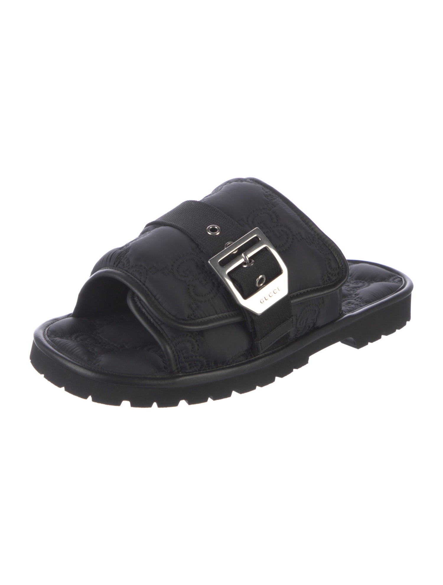 Gucci Nylon Leather Trim Embellishment Slides