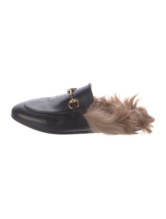 Gucci Leather Fur Trim Mules