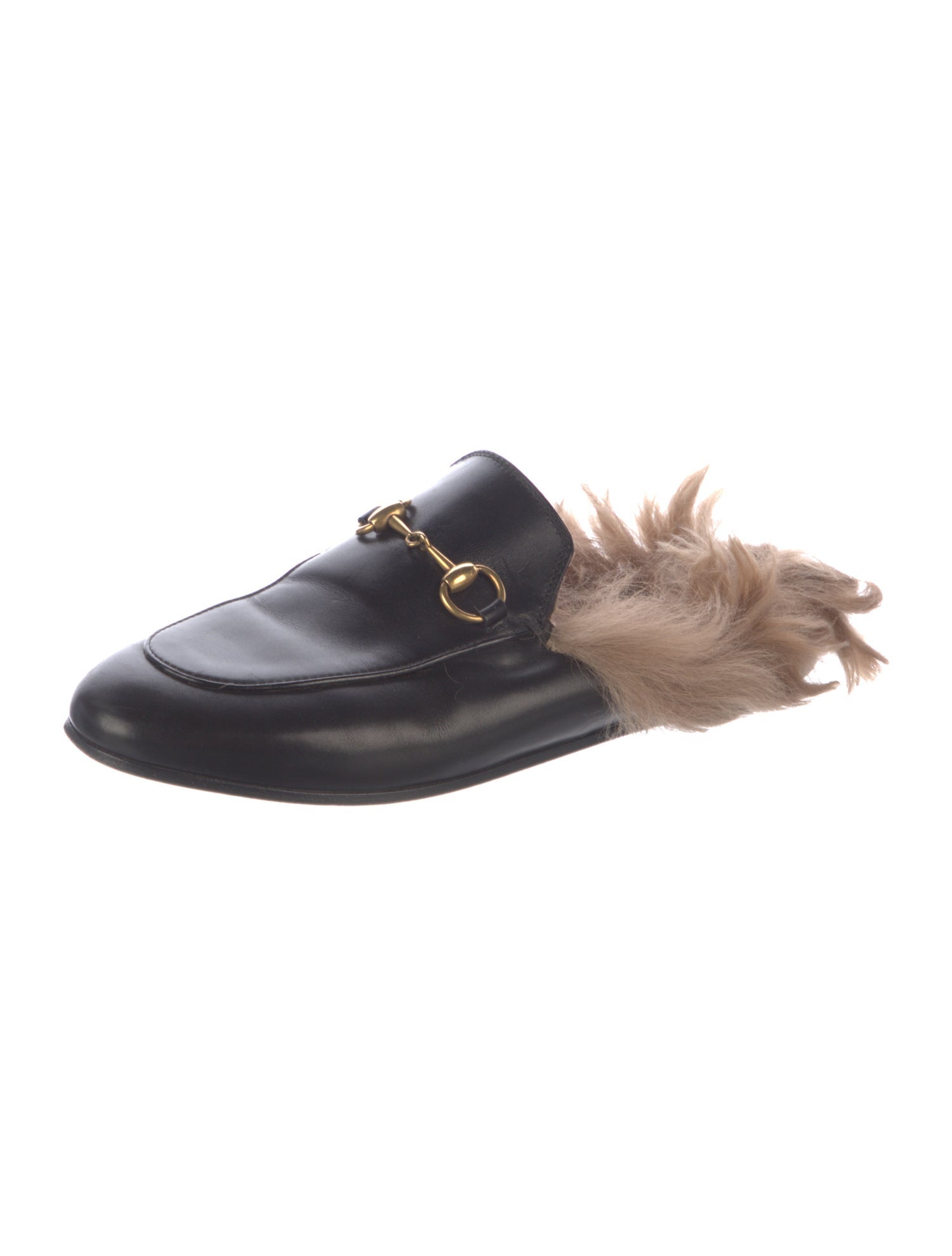 Gucci Leather Fur Trim Mules