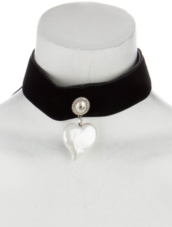 Gucci Faux Pearl, Leather, Velvet, & Crystal Heart Choker Necklace