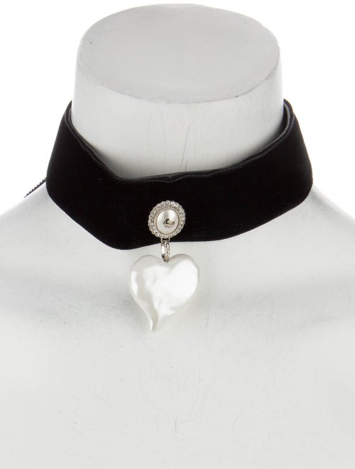 Gucci Faux Pearl, Leather, Velvet, & Crystal Heart Choker Necklace