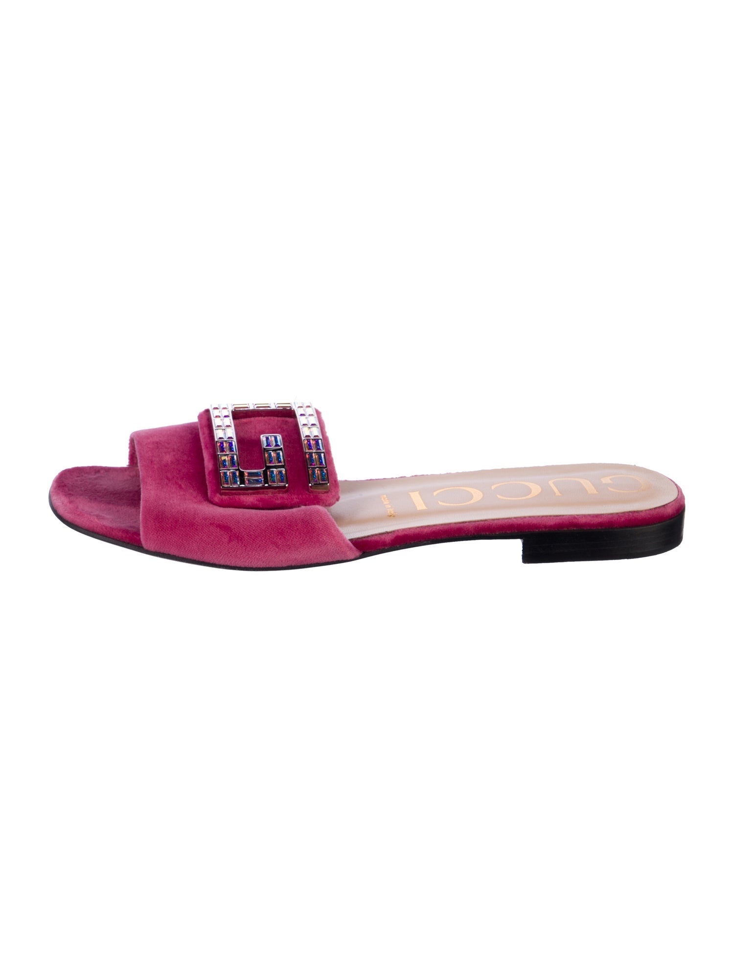 Gucci Velvet Crystal Embellishments Slides