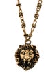 Gucci Enamel Faux Pearl Lion Head Pendant Necklace