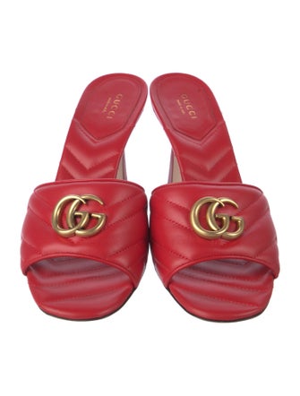 Gucci Double G Logo Leather Slides