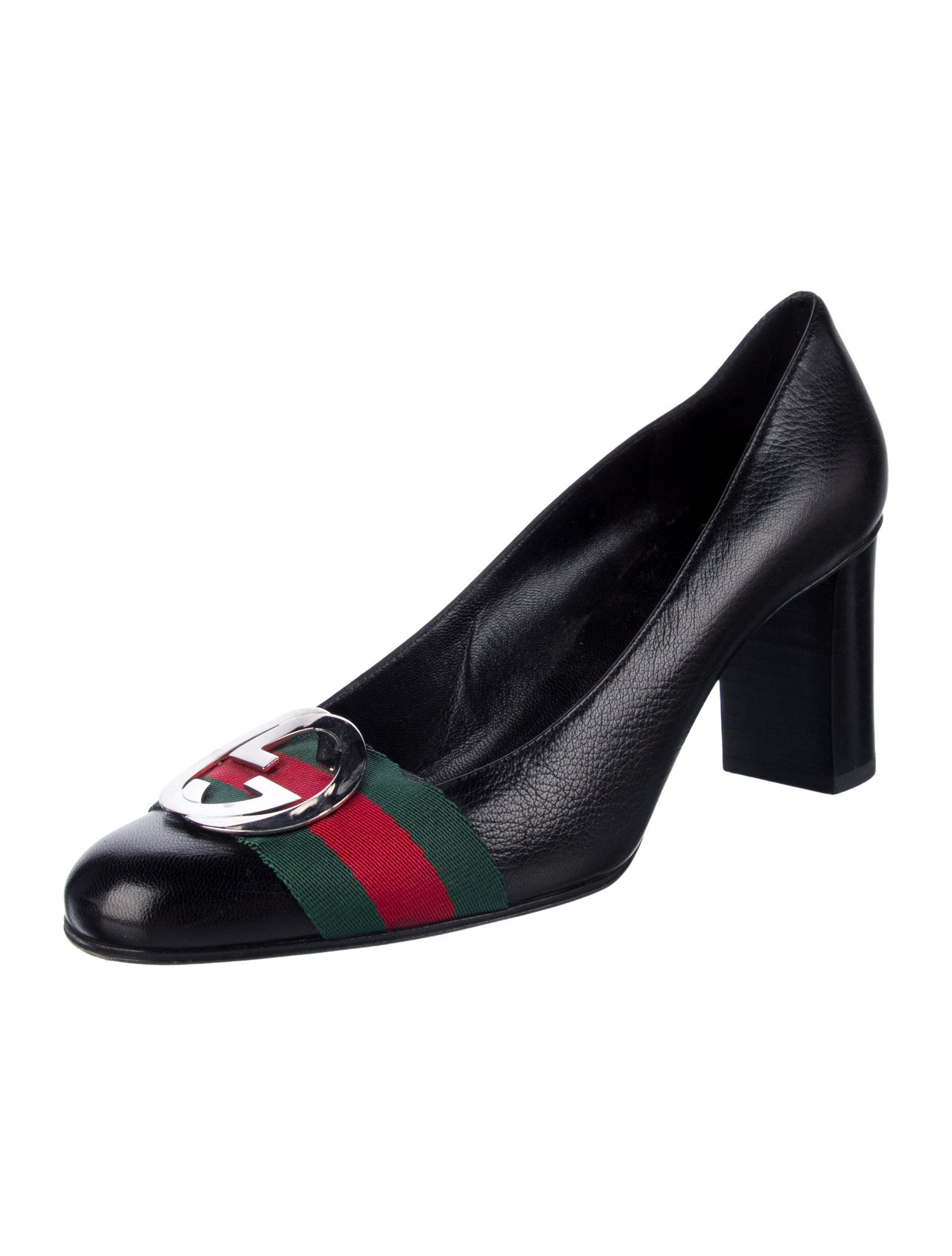 Gucci Web Accent Leather Pumps