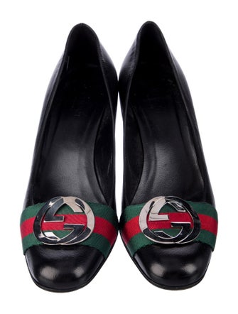 Gucci Web Accent Leather Pumps