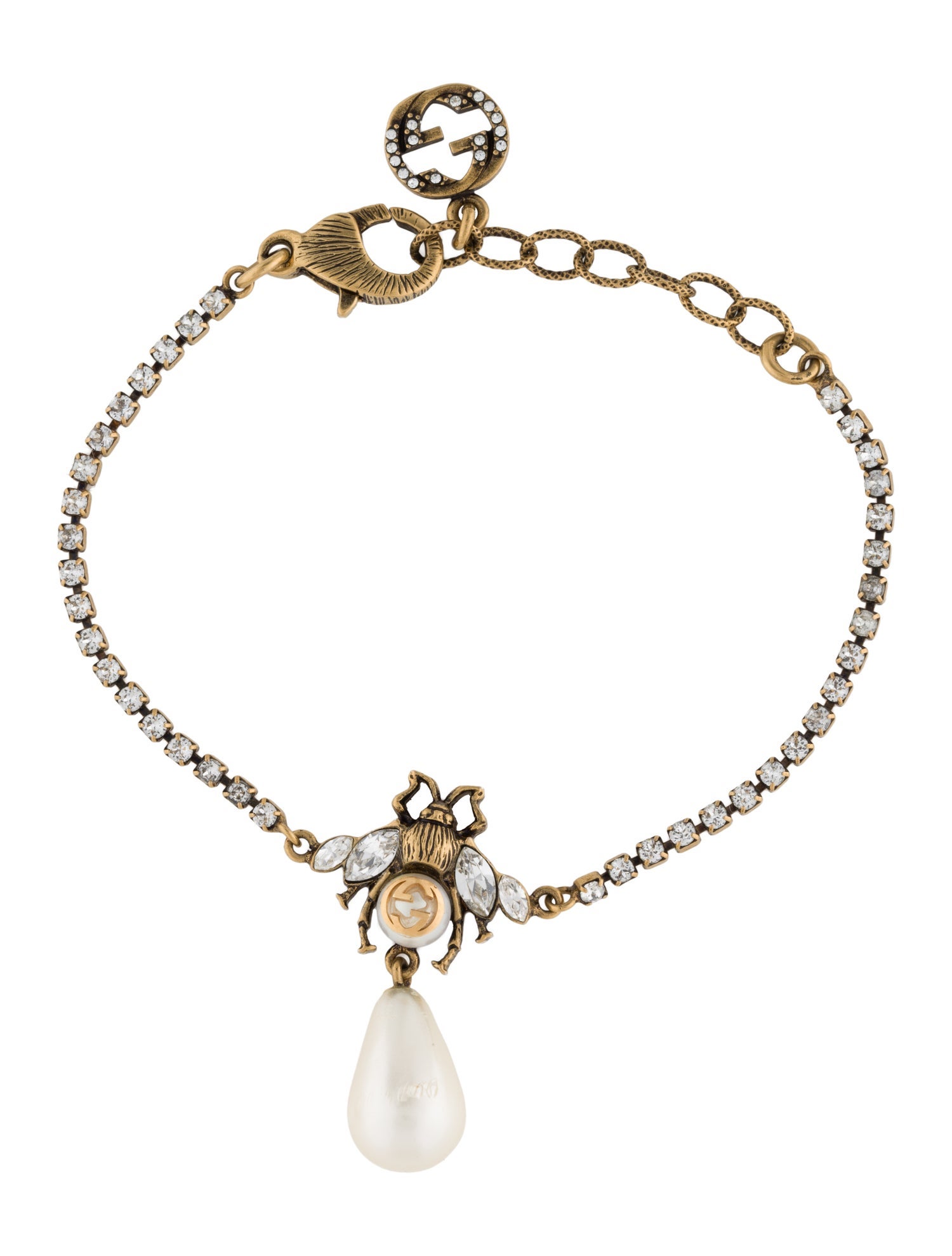 Gucci Faux Pearl & Crystal Bee Station Bracelet