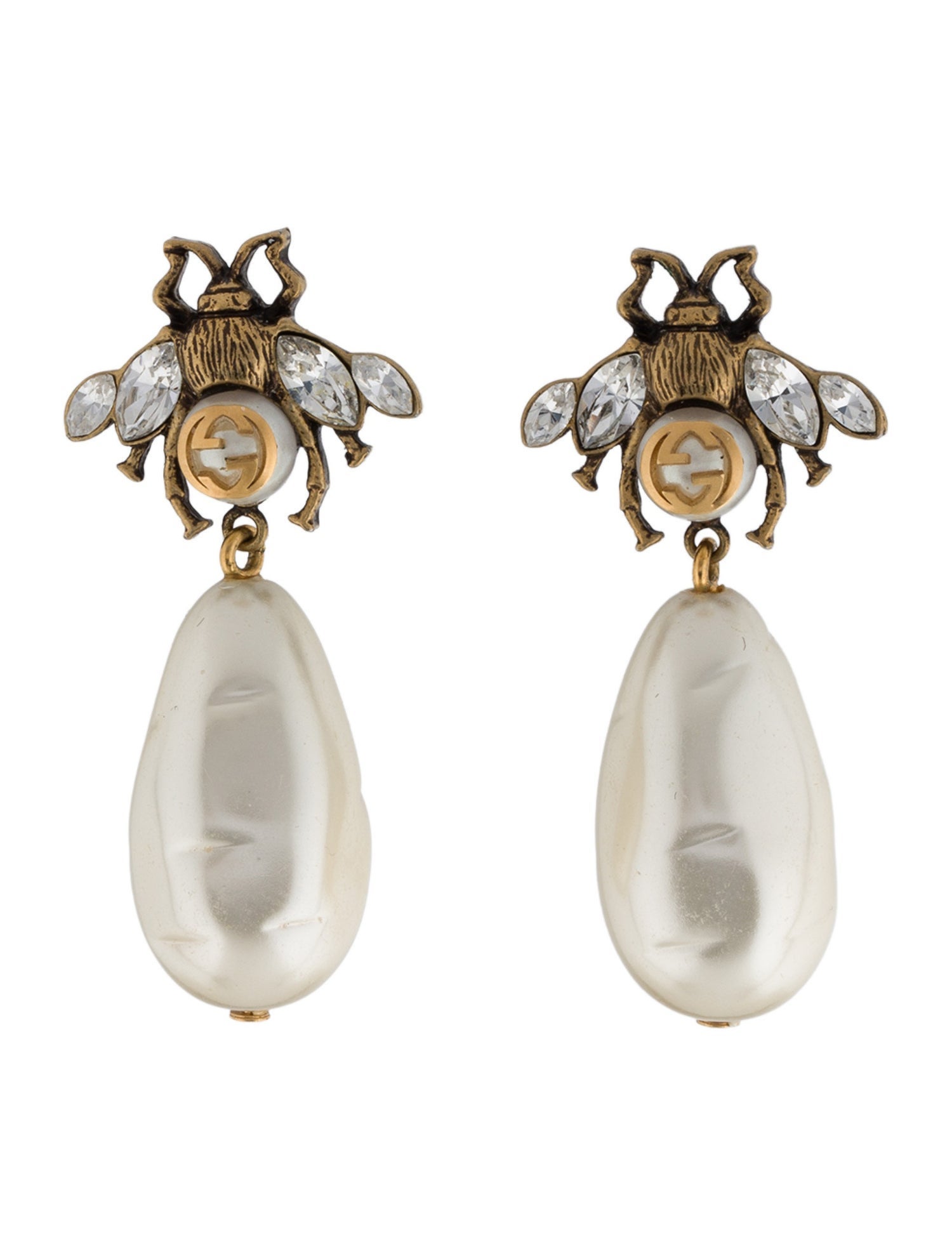 Gucci Faux Pearl Bee Drop Earrings