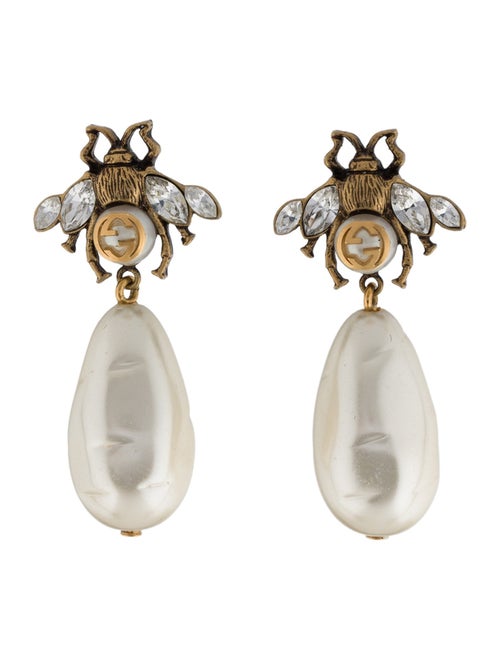 Gucci Faux Pearl Bee Drop Earrings