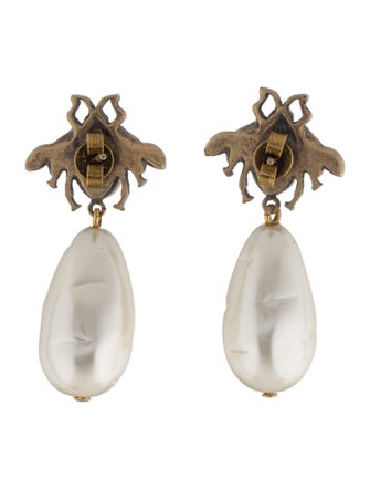 Gucci Faux Pearl Bee Drop Earrings