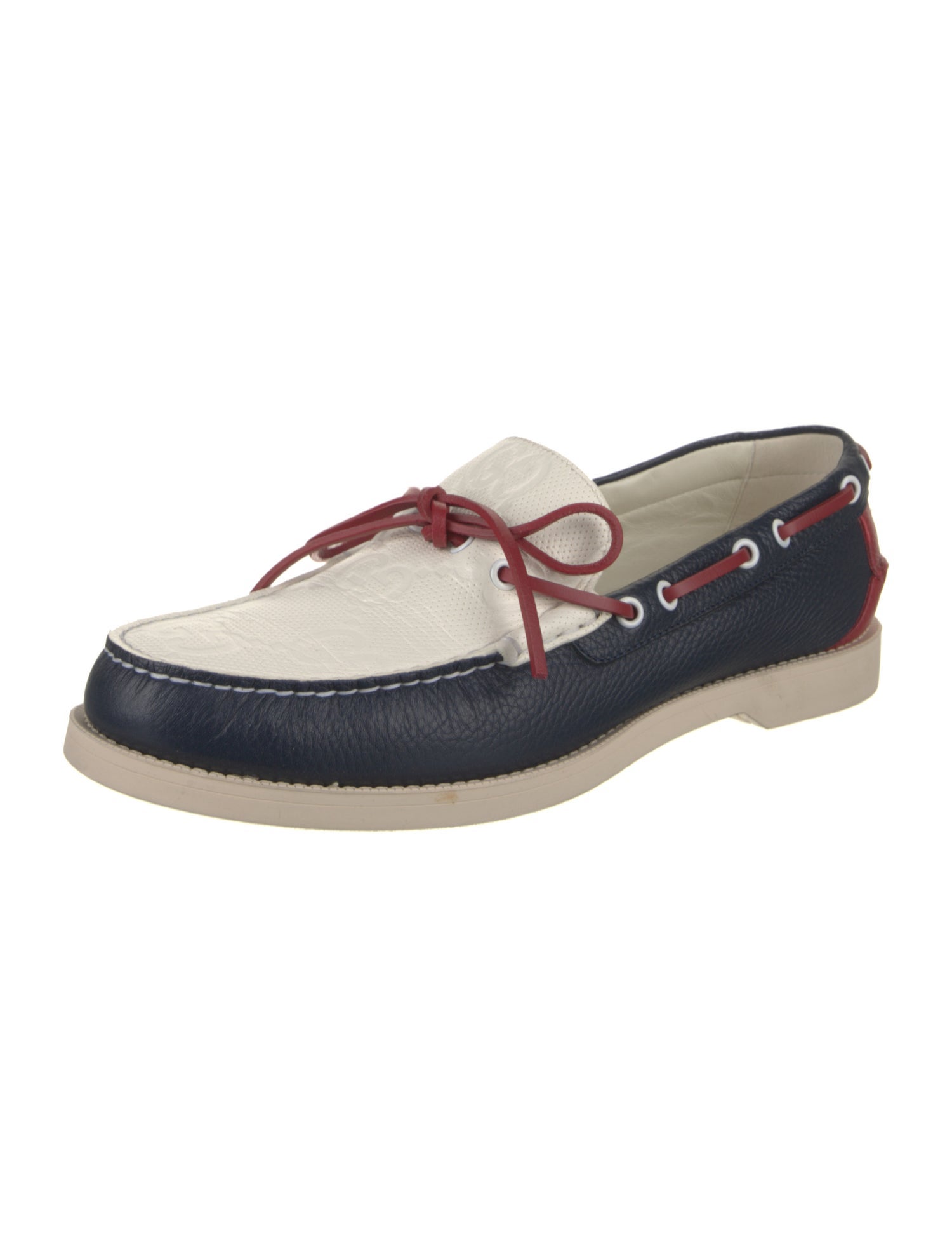 Gucci Leather Colorblock Pattern Boat Shoes