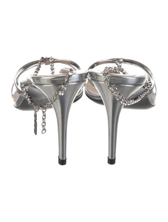 Gucci Leather Crystal Embellishments Slingback Sandals