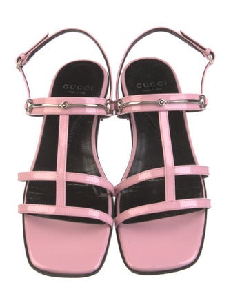 Gucci Horsebit Accent Patent Leather T-Strap Sandals