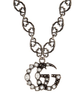 Gucci Crystal-Embellished Double G Pendant Necklace
