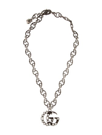 Gucci Crystal-Embellished Double G Pendant Necklace