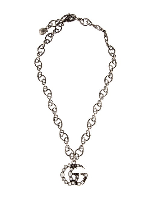 Gucci Crystal-Embellished Double G Pendant Necklace