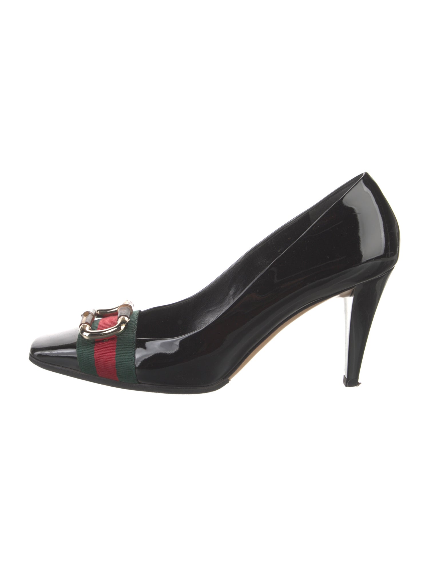 Gucci Web Accent Patent Leather Pumps
