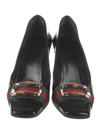 Gucci Web Accent Patent Leather Pumps