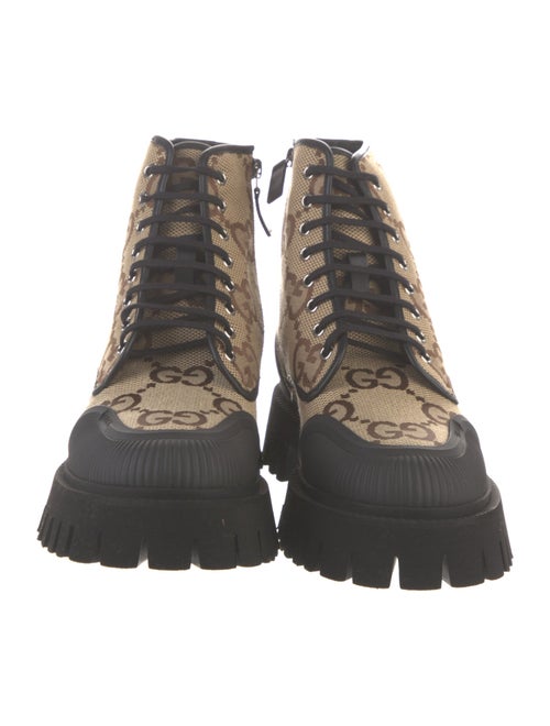 Gucci GG Canvas Leather Trim Embellishment Chelsea Boots