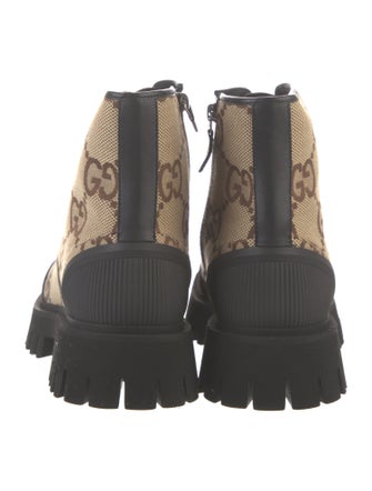 Gucci GG Canvas Leather Trim Embellishment Chelsea Boots