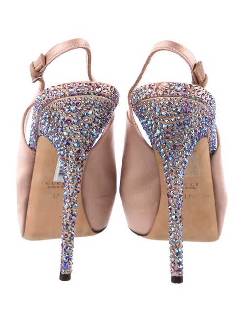 Gucci Satin Crystal Embellishments Slingback Pumps