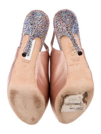 Gucci Satin Crystal Embellishments Slingback Pumps