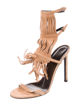 Gucci Suede Fringe Trim Accent Gladiator Sandals