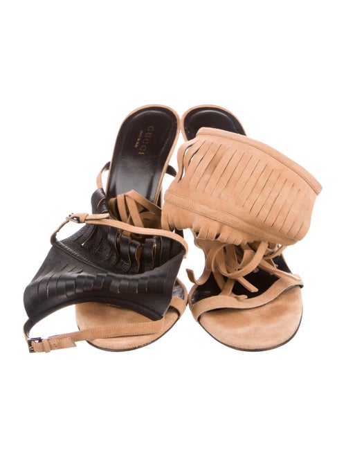 Gucci Suede Fringe Trim Accent Gladiator Sandals