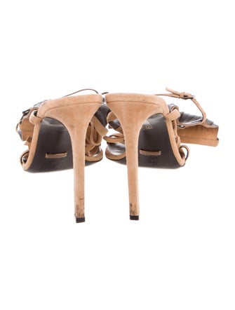 Gucci Suede Fringe Trim Accent Gladiator Sandals