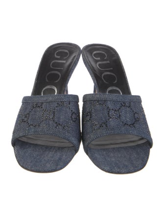 Gucci Denim Crystal Embellishments Slides
