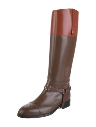 Gucci Web Accent Leather Riding Boots