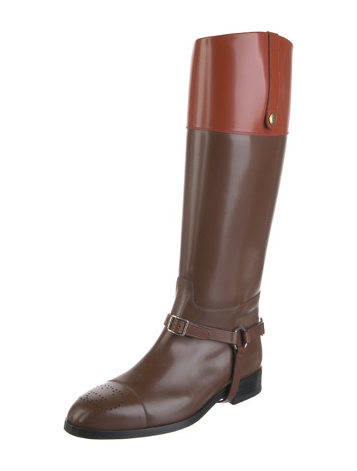 Gucci Web Accent Leather Riding Boots