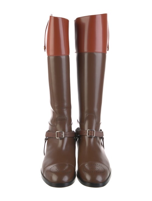 Gucci Web Accent Leather Riding Boots