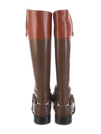 Gucci Web Accent Leather Riding Boots