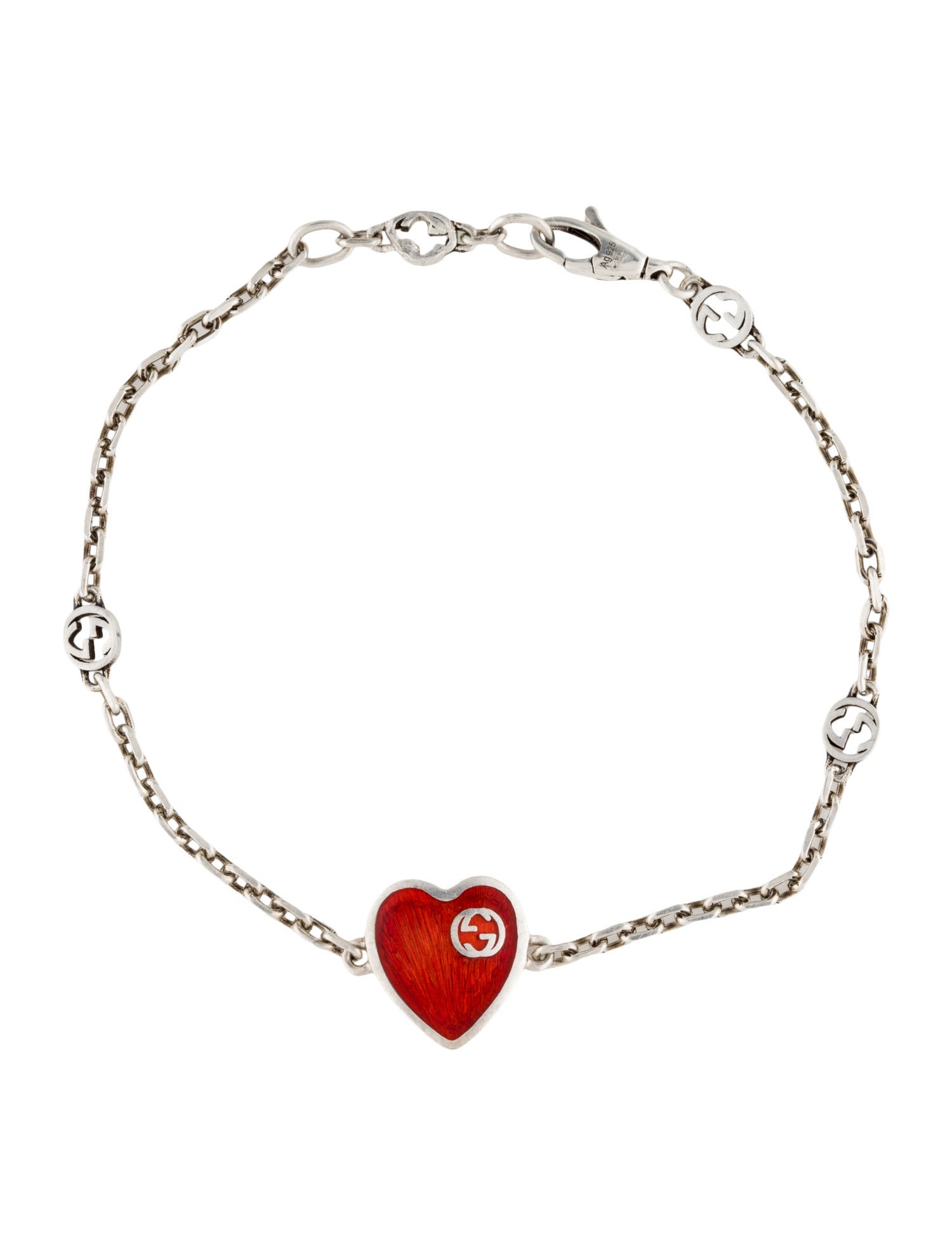 Gucci Enamel Interlocking G Heart Charm Bracelet