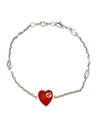 Gucci Enamel Interlocking G Heart Charm Bracelet
