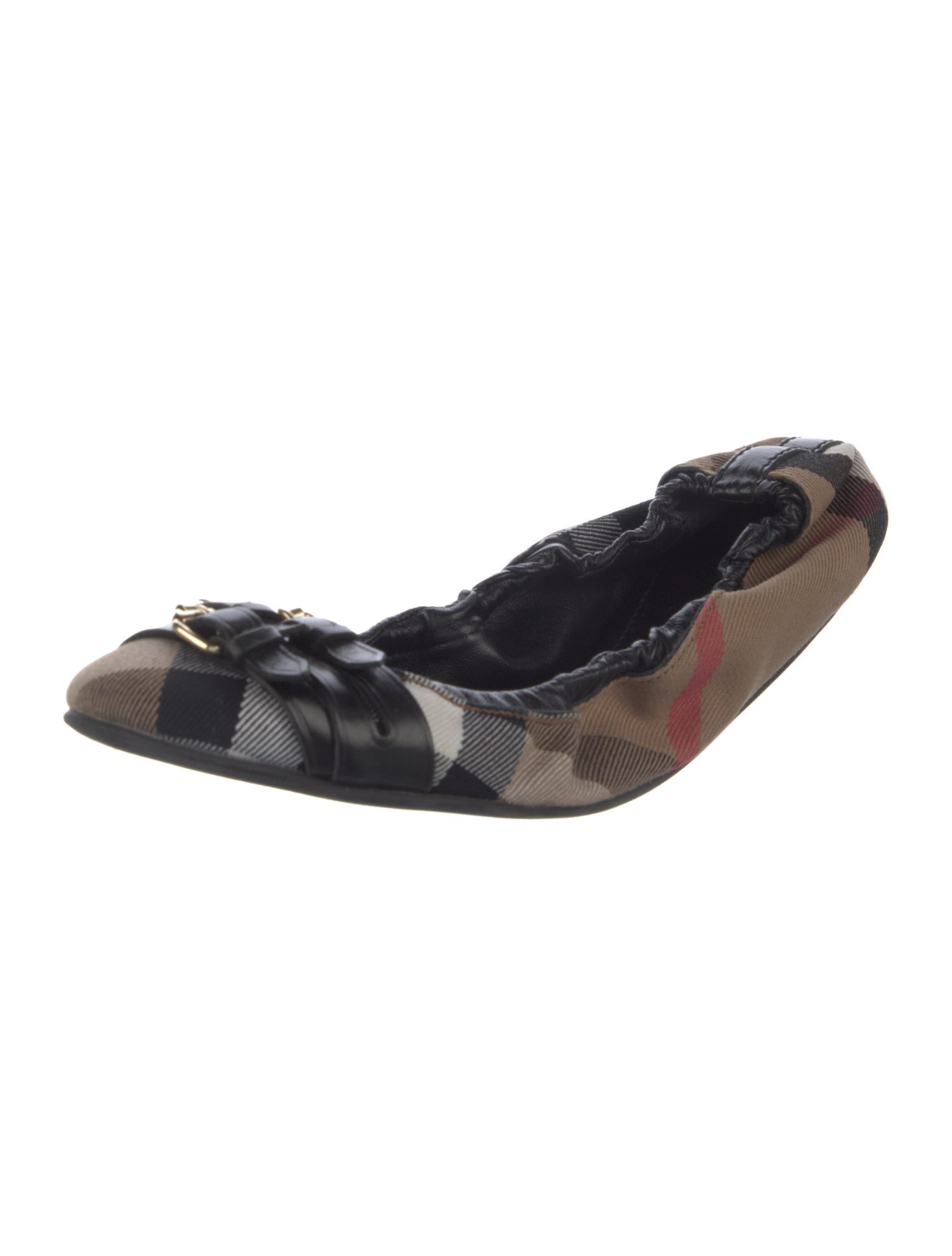 Burberry Leather Plaid Print Flats